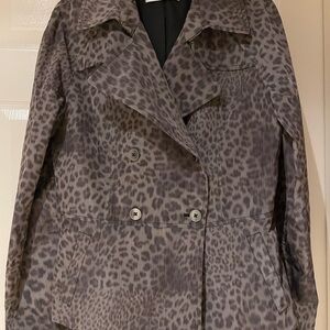 Gray animal print crop rain jacket/blazer.